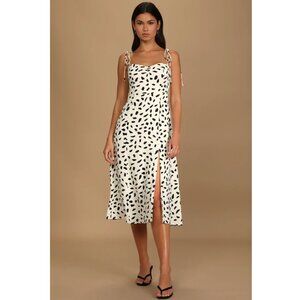 Lulus Party in Paris White Print Tie-Strap Midi Dress Size XS